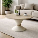 Τραπεζάκι σαλονιού Lepper Megapap χρώμα travertine - sandstone Ø75x39,8εκ.