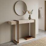 Κονσόλα Desca Megapap χρώμα travertine - sandstone - χρυσό 91,8x29,6x74,2εκ.