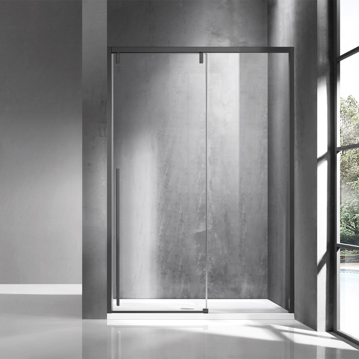 SANG400150 Καμπίνα από τοίχο σε τοίχο με διάφανο κρύσταλλο SANTORINI 400 Gun Metal KARAG 150x200cm - Image 1