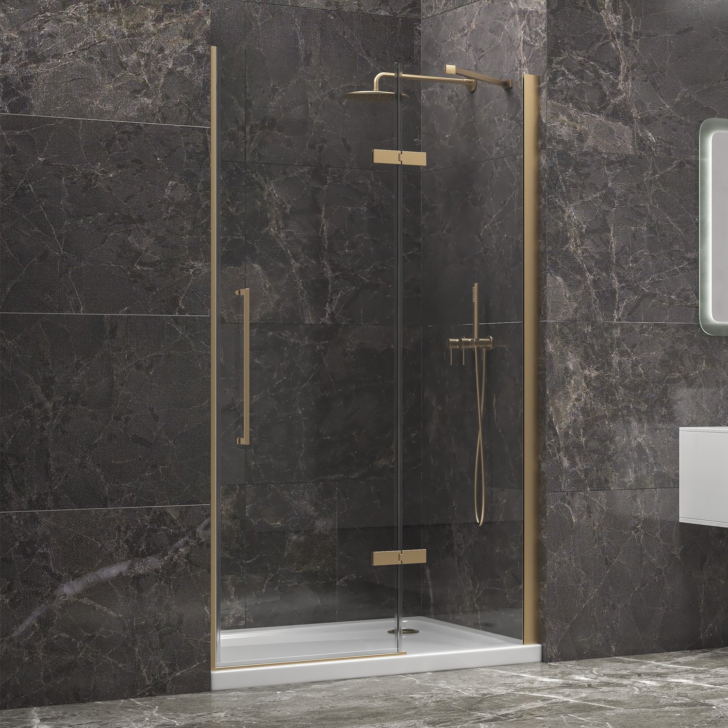 TINO400130_1 Καμπίνα από τοίχο σε τοίχο με διάφανο κρύσταλλο TINOS 400 Gold KARAG 130x200cm - Image 1