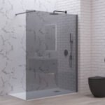 Σταθερό διαχωριστικό ντουζιέρας με fume κρύσταλλο WALKIN 1 Gun Metal KARAG 140x200cm