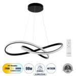 GLOBOSTAR® DEXTER 60913 Μοντέρνο Κρεμαστό Φωτιστικό Οροφής LED 90W 10080lm 300° AC 220-240V IP20 Ρυθμιζόμενο Λευκό CCT με Χειριστήριο από 2700K έως 6000K Dimmable - Lumileds SMD Chip - Μαύρο Ματ - Μ73 x Π73 x Υ16cm - 3 Χρόνια Εγγύηση - Image 2