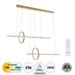 GLOBOSTAR® LINEARE 61291 Μοντέρνο Κρεμαστό Φωτιστικό Οροφής LED 67W 7504lm 300° AC 220-240V IP20 Ρυθμιζόμενο Λευκό CCT με Χειριστήριο από 2700K έως 6000K Dimmable - Lumileds SMD Chip - Χρυσό Βούρτσας - Μ130 x Π25 x Υ60cm - 3 Χρόνια Εγγύηση - Image 2