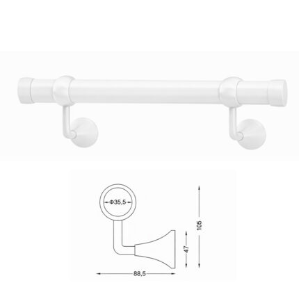 κουπαστή τοίχου Φ35 λευκή με στηρίγματα