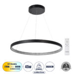 GLOBOSTAR® DIAMOND 61522 Μοντέρνο Κρεμαστό Φωτιστικό Οροφής LED 45W 5040lm 360° AC 220-240V IP20 Ρυθμιζόμενο Λευκό CCT με Χειριστήριο από 2700K έως 6000K Dimmable - Lumileds SMD Chip - Μαύρο Ματ - Μ60 x Π60 x Υ3cm - 3 Χρόνια Εγγύηση - Image 2