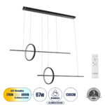 GLOBOSTAR® LINEARE 61290 Μοντέρνο Κρεμαστό Φωτιστικό Οροφής LED 67W 7504lm 300° AC 220-240V IP20 Ρυθμιζόμενο Λευκό CCT με Χειριστήριο από 2700K έως 6000K Dimmable - Lumileds SMD Chip - Μαύρο Ματ - Μ130 x Π25 x Υ60cm - 3 Χρόνια Εγγύηση - Image 2