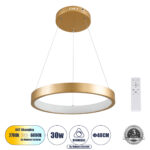 GLOBOSTAR® NEMESIS 61157 Μοντέρνο Κρεμαστό Φωτιστικό Οροφής LED 30W 3513lm 360° AC 220-240V IP20 Ρυθμιζόμενο Λευκό CCT με Χειριστήριο από 2700K έως 6000K Dimmable - Lumileds SMD Chip - Χρυσό Βούρτσας - Μ40 x Π40 x Υ4cm - 3 Χρόνια Εγγύηση