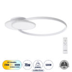 GLOBOSTAR® CIRCUO 61230 Μοντέρνο Φωτιστικό Οροφής LED 75W 8400lm 360° AC 220-240V IP20 Ρυθμιζόμενο Λευκό CCT με Χειριστήριο από 2700K έως 6000K Dimmable - Lumileds SMD Chip - Λευκό Ματ - Μ53 x Π42.5 x Υ9cm - 3 Χρόνια Εγγύηση
