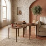 Τραπεζάκι σαλονιού σετ 3 τμχ Nola Megapap χρώμα καρυδί Ø60x46εκ.