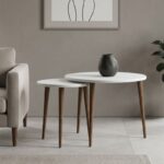 Τραπεζάκι σαλονιού σετ 2 τμχ Nola Megapap χρώμα λευκό Ø60x46εκ.