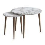 Τραπεζάκι σαλονιού σετ 2 τμχ Nola Megapap χρώμα λευκό εφέ μαρμάρου Ø60x46εκ. - Image 4