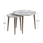Τραπεζάκι σαλονιού σετ 2 τμχ Nola Megapap χρώμα λευκό εφέ μαρμάρου Ø60x46εκ. - Image 5