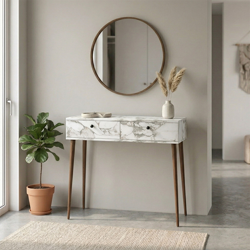 GP026-01154-0 Κονσόλα Alis Megapap χρώμα λευκό εφέ μαρμάρου 110x29x88εκ. - Image 1