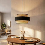 Φωτιστικό οροφής Orvia Megapap E27 ρατάν μονόφωτο χρώμα φυσικό - μαύρο Ø30x70εκ. - Image 2