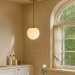 Φωτιστικό οροφής Lumi Megapap E27 γυάλινο μονόφωτο χρώμα χρυσό - λευκό Ø15x120εκ. - Image 2