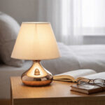 Φωτιστικό επιτραπέζιο Luvia Megapap E27 μεταλλικό - ύφασμα Pvc χρώμα χρυσό - κρεμ Ø22x25εκ. - Image 2