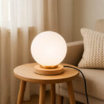 Φωτιστικό επιτραπέζιο Luma Megapap E27 ξύλινο -  γυάλινο χρώμα φυσικό - λευκό Ø12x18εκ. - Image 2