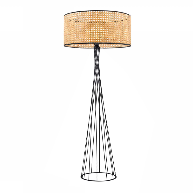 GP029-01841-0 Φωτιστικό δαπέδου Solin Megapap E27 μεταλλικό - ρατάν χρώμα μαύρο - φυσικό Ø38x140εκ. - Image 1