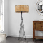 Φωτιστικό δαπέδου Solin Megapap E27 μεταλλικό - ρατάν χρώμα μαύρο - φυσικό Ø38x140εκ. - Image 2