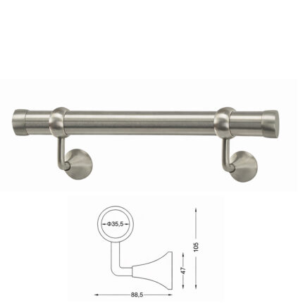 κουπαστή τοίχου inox Φ35 ασημί με στηρίγματα για σκάλα