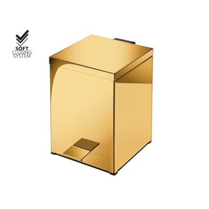 Χαρτοδοχείο Μπάνιου Τετράγωνο Gold 24K polished Soft Close Δαπέδου 18x25x26.5cm
