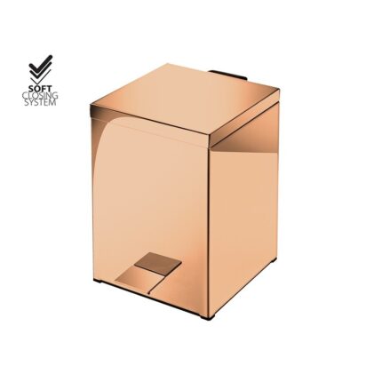 Χαρτοδοχείο Μπάνιου Τετράγωνο Rose Gold 24K polished Soft Close Δαπέδου 18x25x26.5cm