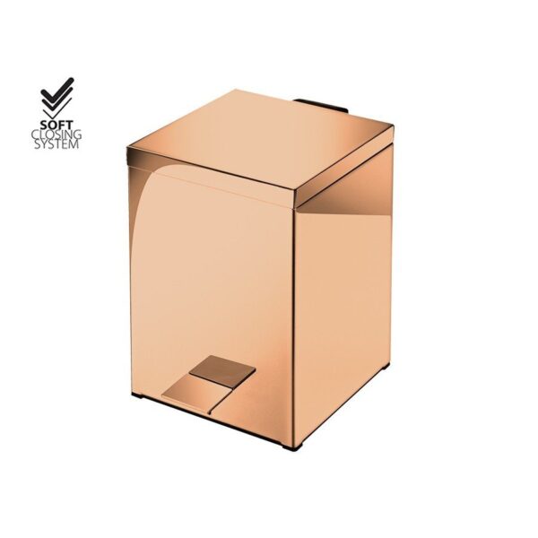 Χαρτοδοχείο Μπάνιου Τετράγωνο Rose Gold 24K polished Soft Close Δαπέδου 18x25x26.5cm