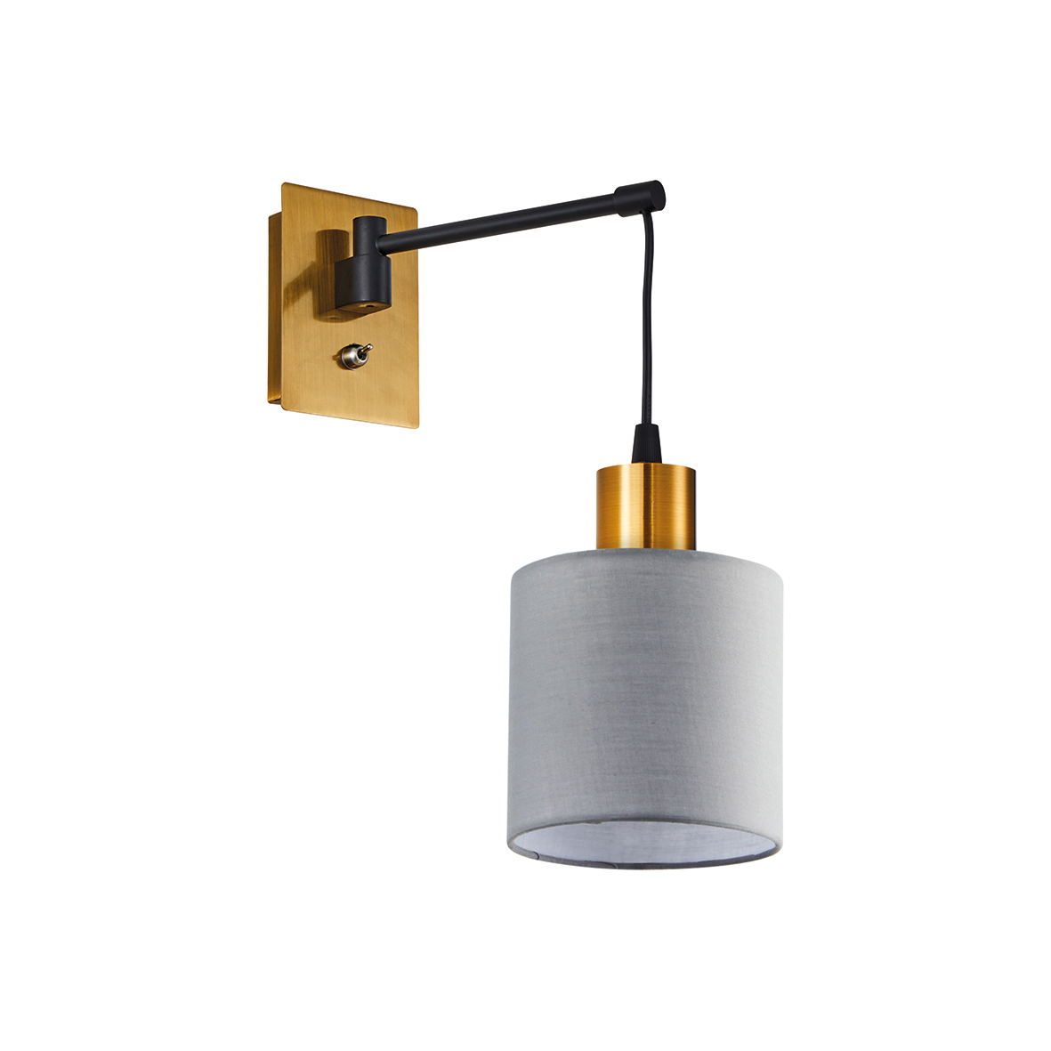 77-8355 SE21-GM-9-SH1 ADEPT WALL LAMP Gold Matt and Black Metal Wall Lamp Grey Shade+ - Image 1