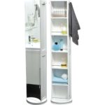 Περιστρεφόμενο Ντουλάπι MDF Λευκό με Καθρέπτη και Ράφια Bamboo 36x36x169.5cm MRShome