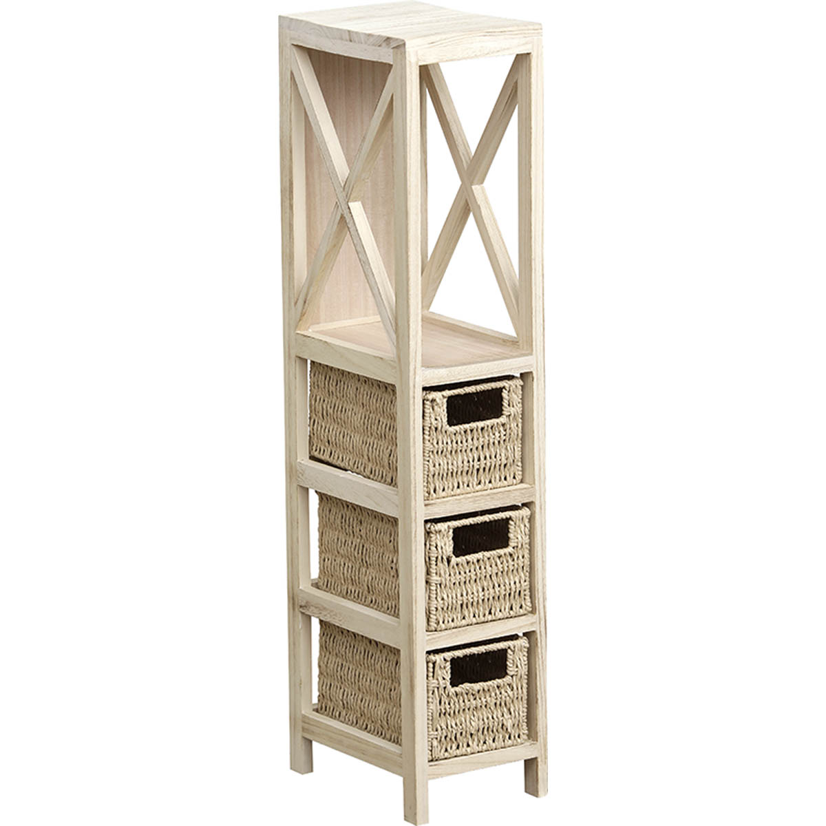 9865 Έπιπλο MDF με 1 Ράφι και 3 Συρτάρια Μπεζ 17x24x82cm MRShome - Image 1