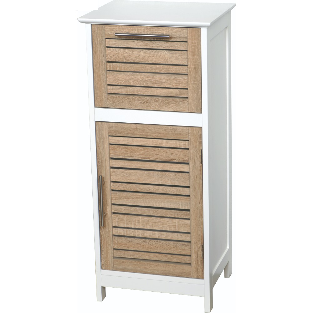 9939 Έπιπλο MDF/Βελανιδιά με 1 Συρτάρι και 1 Ντουλάπι με Ράφι στο Εσωτερικό Καφέ/Λευκό 36.5x30x83cm MRShome - Image 1