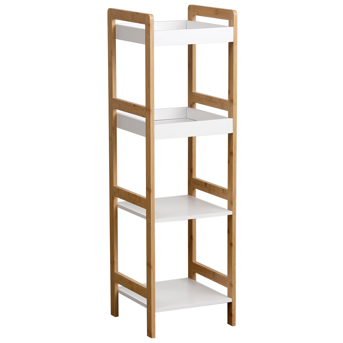 9962 Ραφιέρα 4 θέσεων Bamboo/MDF Μπεζ/Λευκή 34x33x110cm MRShome - Image 1