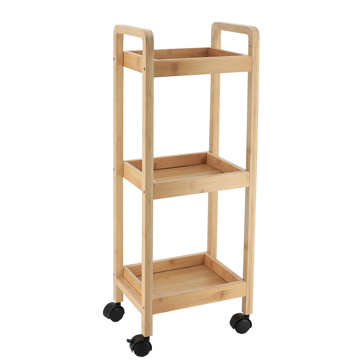 9970 Ραφιέρα Bamboo/MDF με 3 Ράφια Φυσική με Ροδάκια 28.5x21x79cm MRShome - Image 1