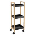 Ραφιέρα Bamboo/MDF με 3 Ράφια Φυσική/Μαύρη με Ροδάκια 28.5x21x79cm MRShome