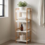 Ραφιέρα Μπάνιου με 4 Ράφια από Bamboo & MDF Natural/White 36x33x110cm MRShome - Image 4