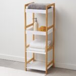 Ραφιέρα Μπάνιου με 4 Ράφια από Bamboo & MDF Natural/White 36x33x110cm MRShome - Image 3