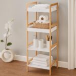 Ραφιέρα Μπάνιου με 4 Ράφια από Bamboo & MDF Natural/White 36x33x110cm MRShome - Image 2