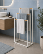 Επιδαπέδια Κρεμάστρα 3 Θέσεων Μεταλλική με Bamboo 45x23x85cm White/Natural MRShome - Image 3