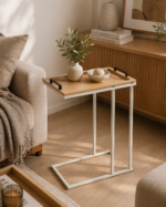 Side Table με Μεταλλικό Σκελετό Off-White και Αφαιρούμενη Επιφάνεια από MDF 45x28x59cm MRShome - Image 3