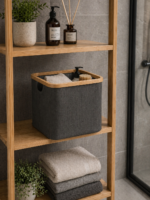 Καλάθι Αποθήκευσης Polyester με Bamboo 30.5x30.5x30cm Deep Grey MRShome - Image 2