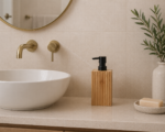 Δοχείο Κρεμοσάπουνου από Bamboo με Αντλία από ABS 8.5x6.6x17.5cm MRShome - Image 2