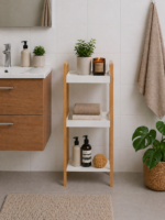 Ραφιέρα Μπάνιου από Bamboo & MDF με 3 Ράφια Natural/White MRShome - Image 3