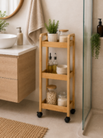 Ραφιέρα Bamboo/MDF με 3 Ράφια Φυσική με Ροδάκια 28.5x21x79cm MRShome - Image 3