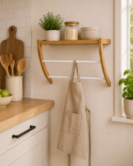 Κρεμάστρα Τοίχου με Ράφι Bamboo 45x20x34cm Μπεζ/Λευκή MRShome - Image 3