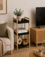 Ραφιέρα 3 θέσεων Bamboo/MDF Μπεζ/Μαύρη 33x33x80cm MRShome - Image 2