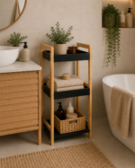 Ραφιέρα 3 θέσεων Bamboo/MDF Μπεζ/Μαύρη 33x33x80cm MRShome - Image 3