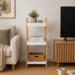 Ραφιέρα 3 θέσεων Bamboo/MDF Μπεζ/Λευκό 33x33x80cm MRShome - Image 2