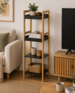 Ραφιέρα 4 θέσεων Bamboo/MDF Μπεζ/Μαύρη 34x33x110cm MRShome - Image 2