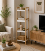 Ραφιέρα 4 θέσεων Bamboo/MDF Μπεζ/Λευκή 34x33x110cm MRShome - Image 2