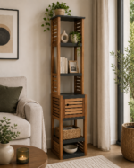 Έπιπλο MDF/Ακακία με 1 Ντουλαπάκι και 5 Ράφια Αποθήκευσης Γκρι/Καφέ 38.5x30x170cm MRShome - Image 4